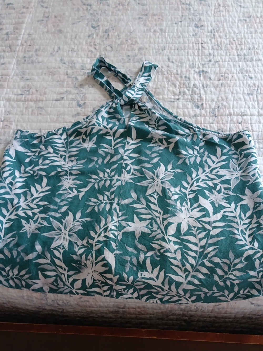 LOFT Teal Green Floral Cross-Strap Camisole